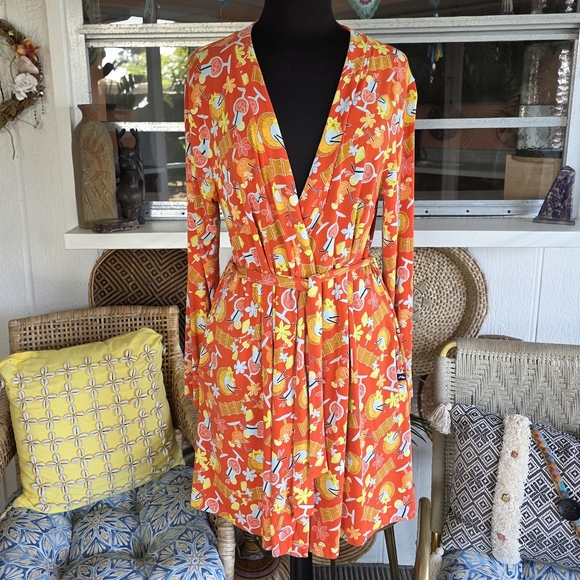 MeUndies XS / S Tropical Vibrant Floral Robe Tiki Resortwear Vacation Soft - Picture 2 of 14